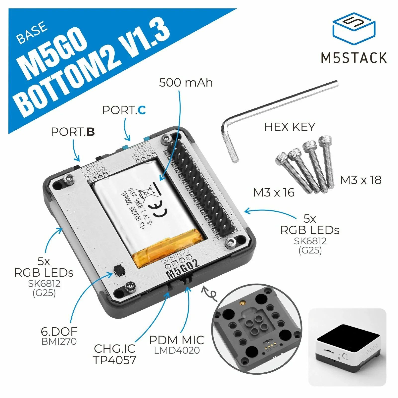 M5Stack Base M5GO Bottom2 v1.3 - M5Stack Core2 review and price